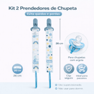 Kit 2 Prendedores de Chupeta Buba Estrelas Azul