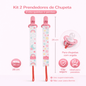 Kit 2 Prendedores de Chupeta Buba Eestrelas Rosa